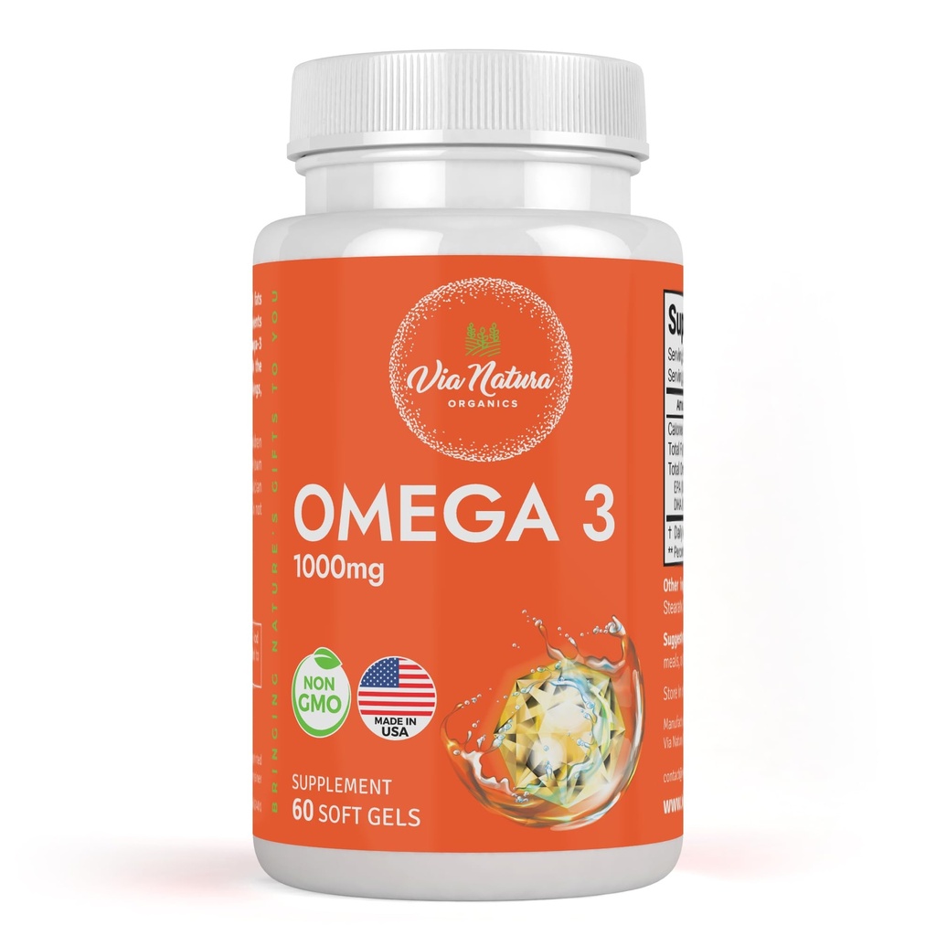오메가 3 | 1000mg | 어유 | 지방산 | EPA & DHA | 비 GMO | 60 Softgels