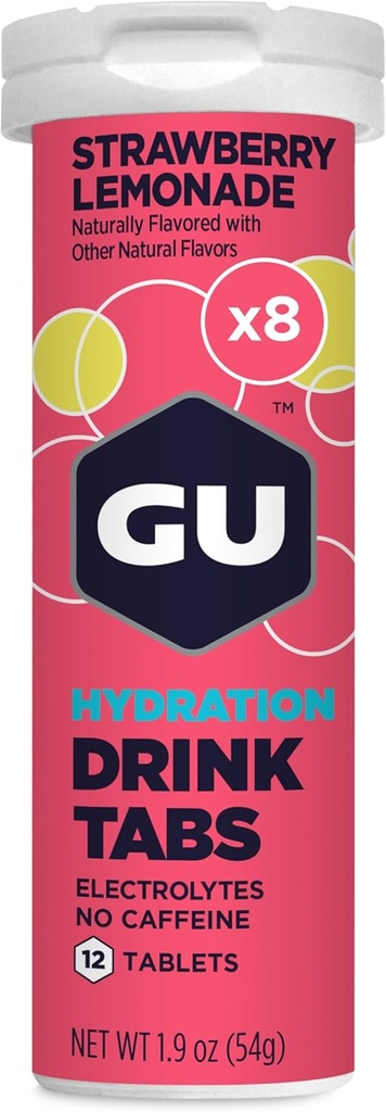 GU Energy Hydration Electrolyte 음료 정제, 강화 Endurance 스포츠 음료 실행, 사이클링, 트라이애슬론, Strawberry Lemonade, 8-Count (96 서빙)