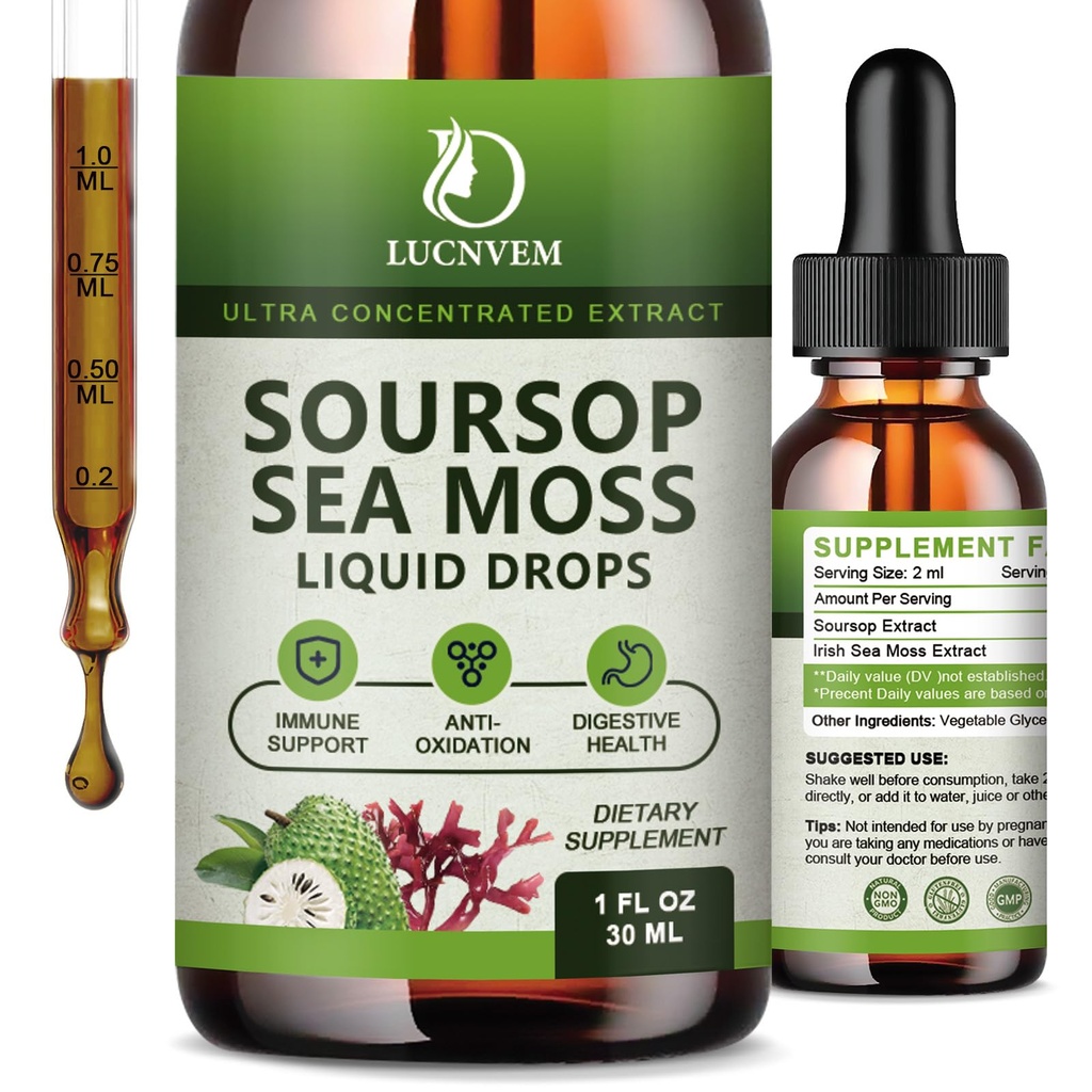 (2 팩) 유기 Soursop Graviola 바다 Moss 액체 드롭, 자연 산화 방지제, 면역 부스트, 세포 지원 및 재생, 파인애플 풍미를 위한 Multivitamin에 있는 Soursop Bitters 액체 부유한