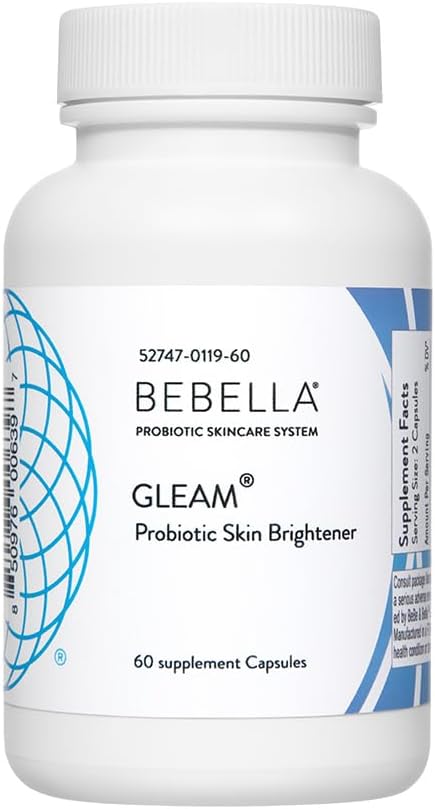 Bebella Gleam Probiotic 혼합 피부 조명 w Glutathione-Reduced NAC 알파 Lipoic 산 VIT C & 바다 교원질 펩티드 60 캡슐