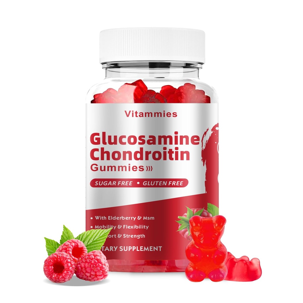 Glucosamine Chondroitin Gummies MSM & Elderberry 여분 힘 - 합동 지원, 성인, 남자 & 여자 무기물, coenzyme Q10, DHA를 위한 산화 방지제 면역성이 있는 지원 보충교재 - 60의 나무 딸기 Gummies