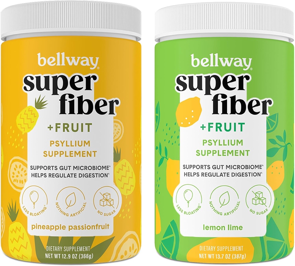 Bellway Super Fiber Powder + Fruit, Sugar Free Organic Psyllium Husk Powder Fiber Supplement for Regularity, Bloating Relief & Gut Health, Non-GMO, 파인애플 Passion Fruit & Lemon Lime