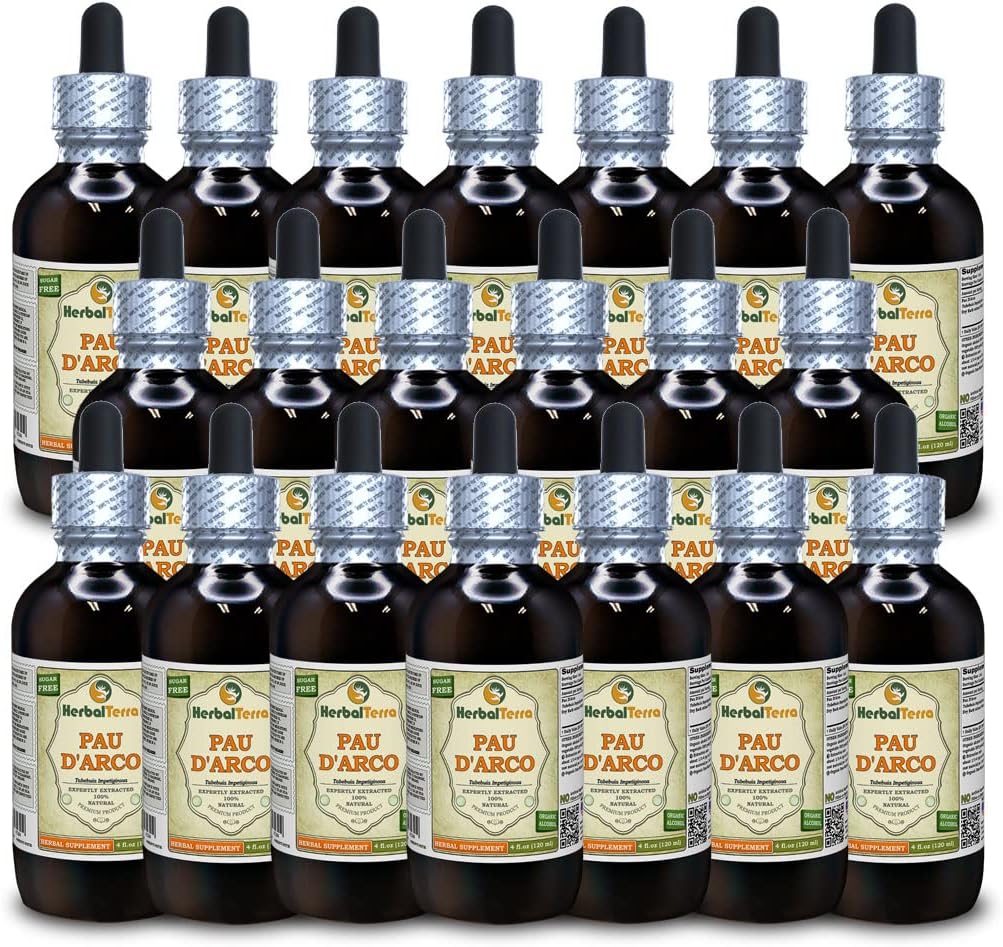 PAU d'arco (Tabebuia Impetiginosa) Tincture, 말린 Bark 액체 추출물 (브랜드 이름: HerbalTerra, 미국에서 Proudly 만든) 20x4 fl.oz (20x120 ml)