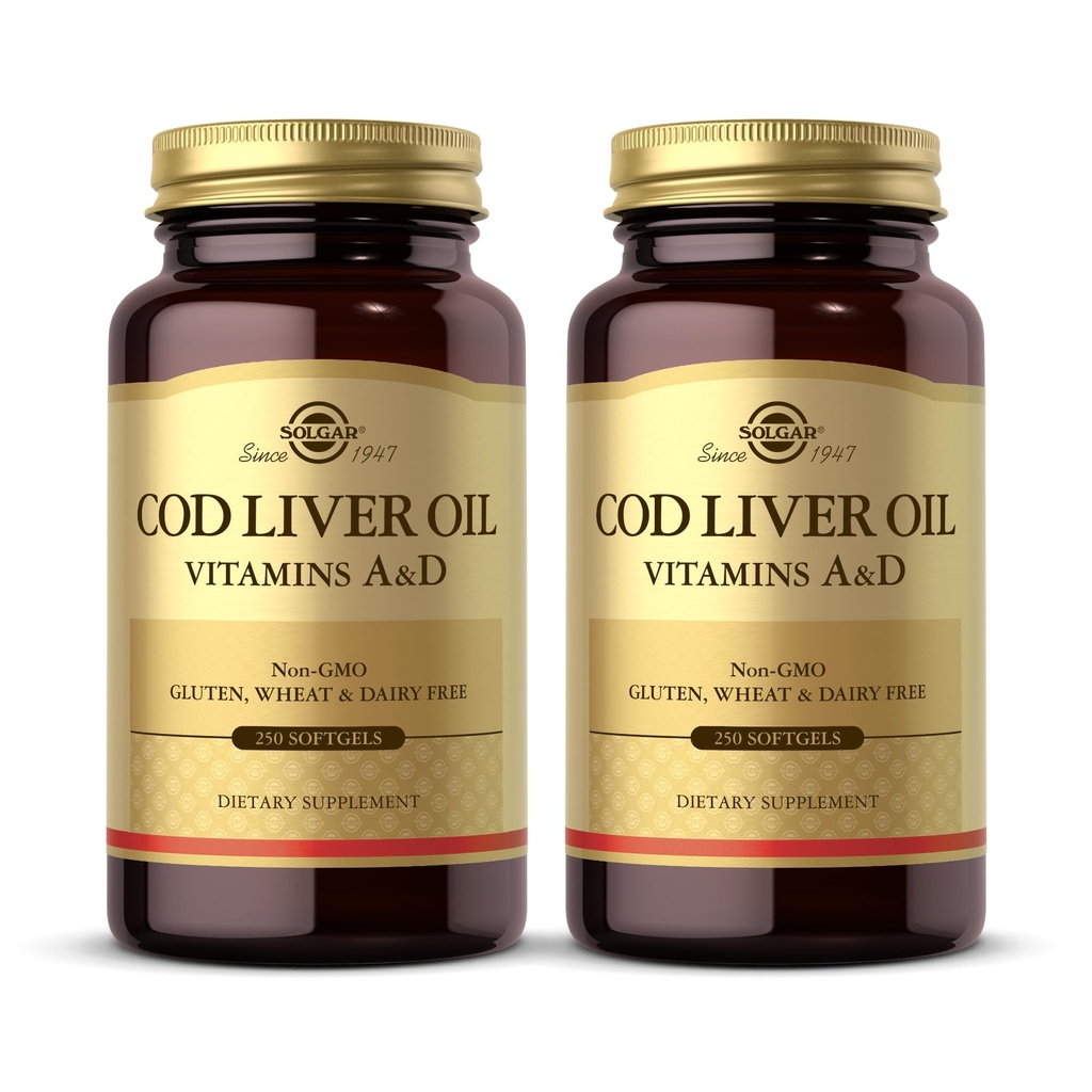 Solgar Cod Liver Oil - 250 Softgels, 2 팩 - 비타민 A 및 D - 비 GMO, 글루텐 무료 - 500 총 봉사 제공