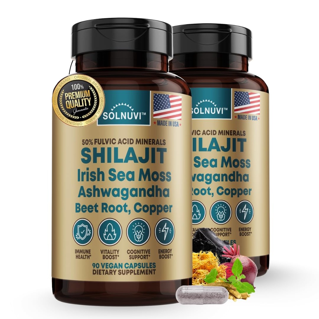 Shilajit 아일랜드어 Sea Moss, Ashwagandha, Copper, Beet Root - Fulvic Acid Trace Minerals Supplement for Men & Women - 90 Count, Non-GMO, 글루텐 프리