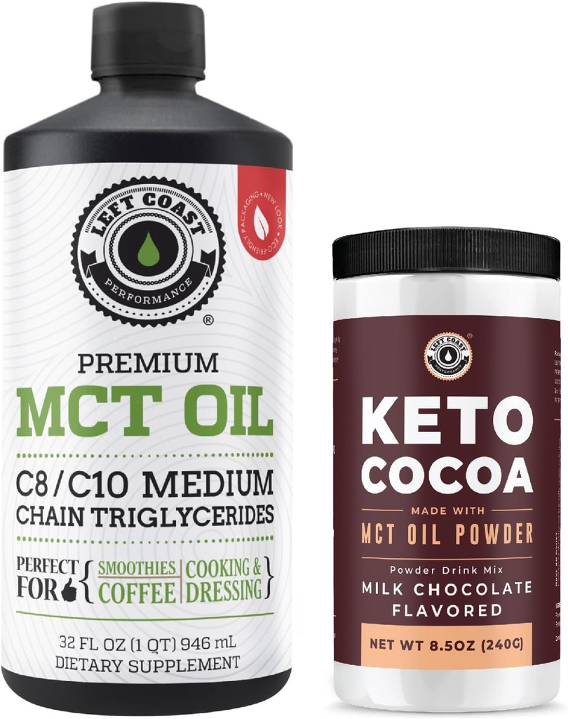 왼 해안 성과 100%년 코코넛 MCT 기름 액체, 32oz + Keto Coco 음료 혼합, 8.5oz