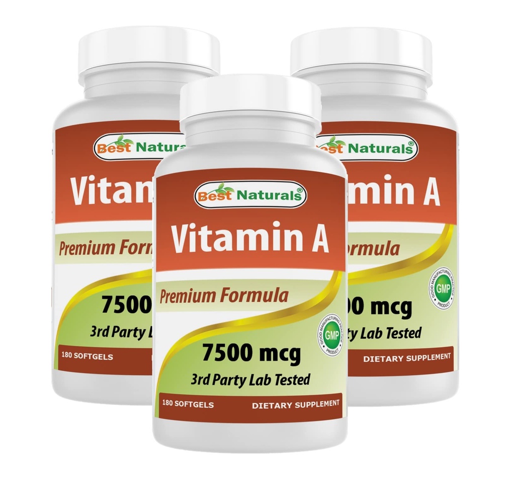 제일 자연적인 비타민 A 25000 IU (7500 mcg), 비 GMO 공식 지원 건강한 시각 & 면역 체계 및 건강한 성장 & 재생산, 180 Softgels (180의 조사 3)의 포장)