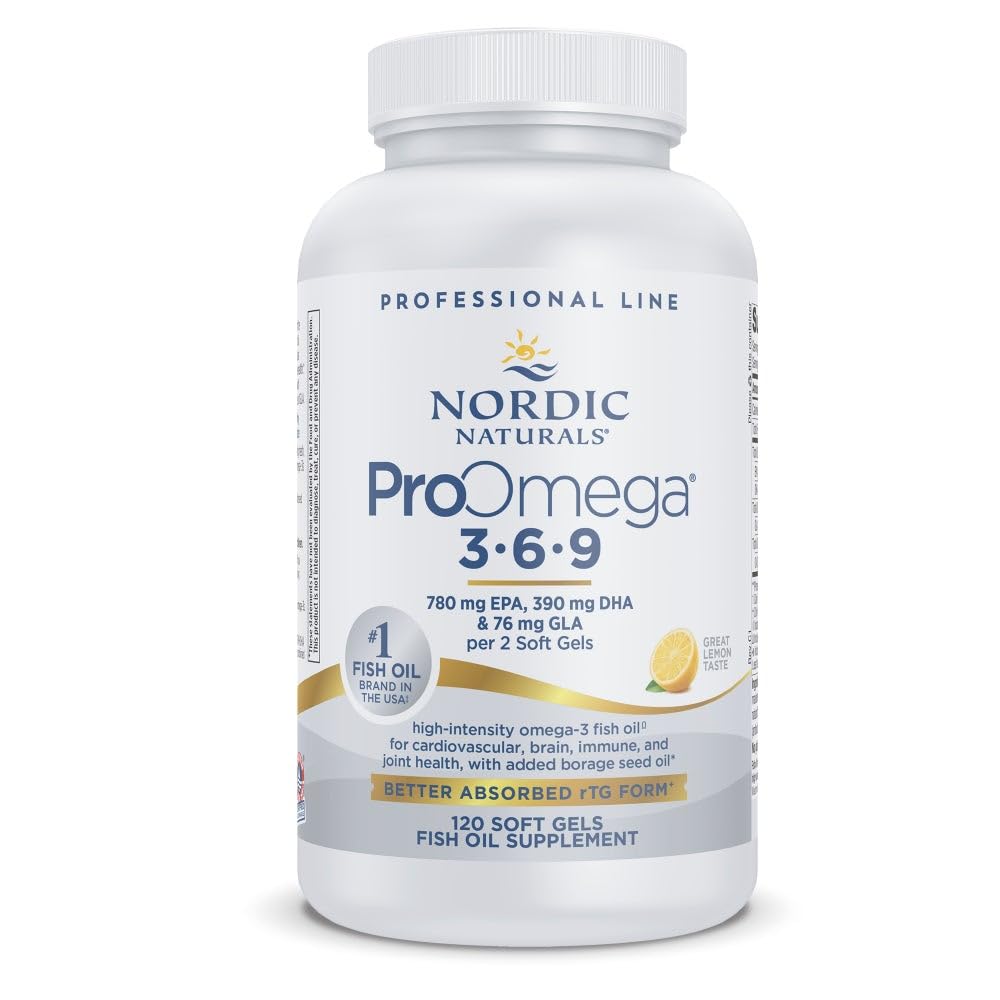 북유럽 자연 ProOmega 3-6-9, 레몬 맛 - 120 소프트 젤 -1360 mg 오메가 - EPA & DHA 추가 GLA - 건강한 피부, Cognition, Positive Mood - Non-GMO - 60 서빙