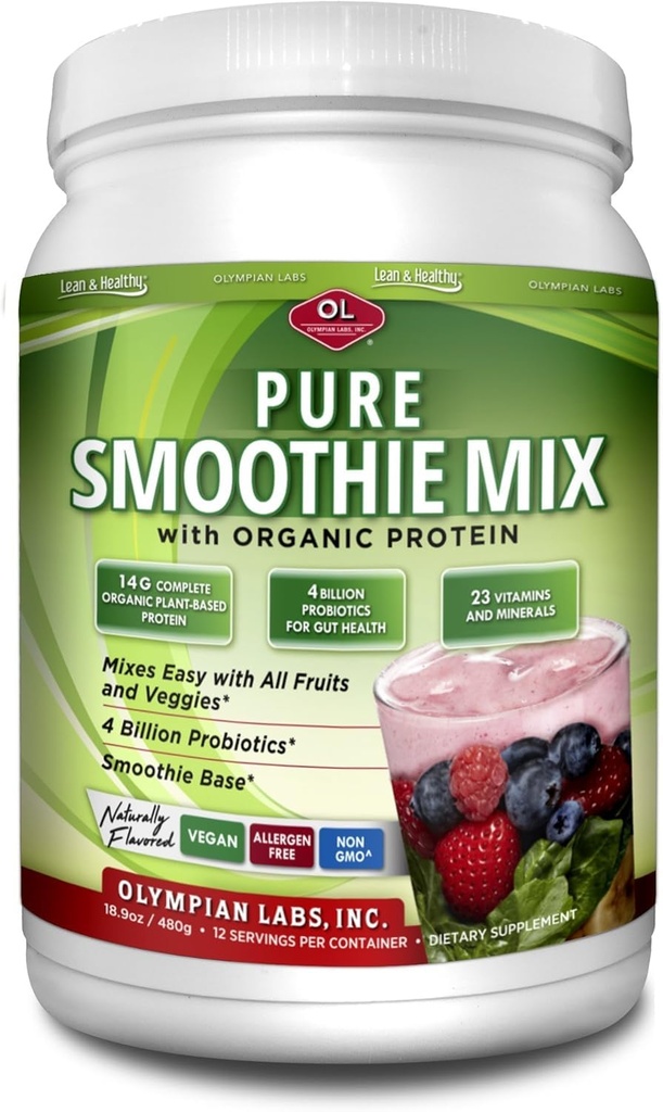 Olympian Labs Pure Smoothie Mix, Pea Protein Powder Plus Probiotics, 비타민, 미네랄, CLA, & Flax Seed.