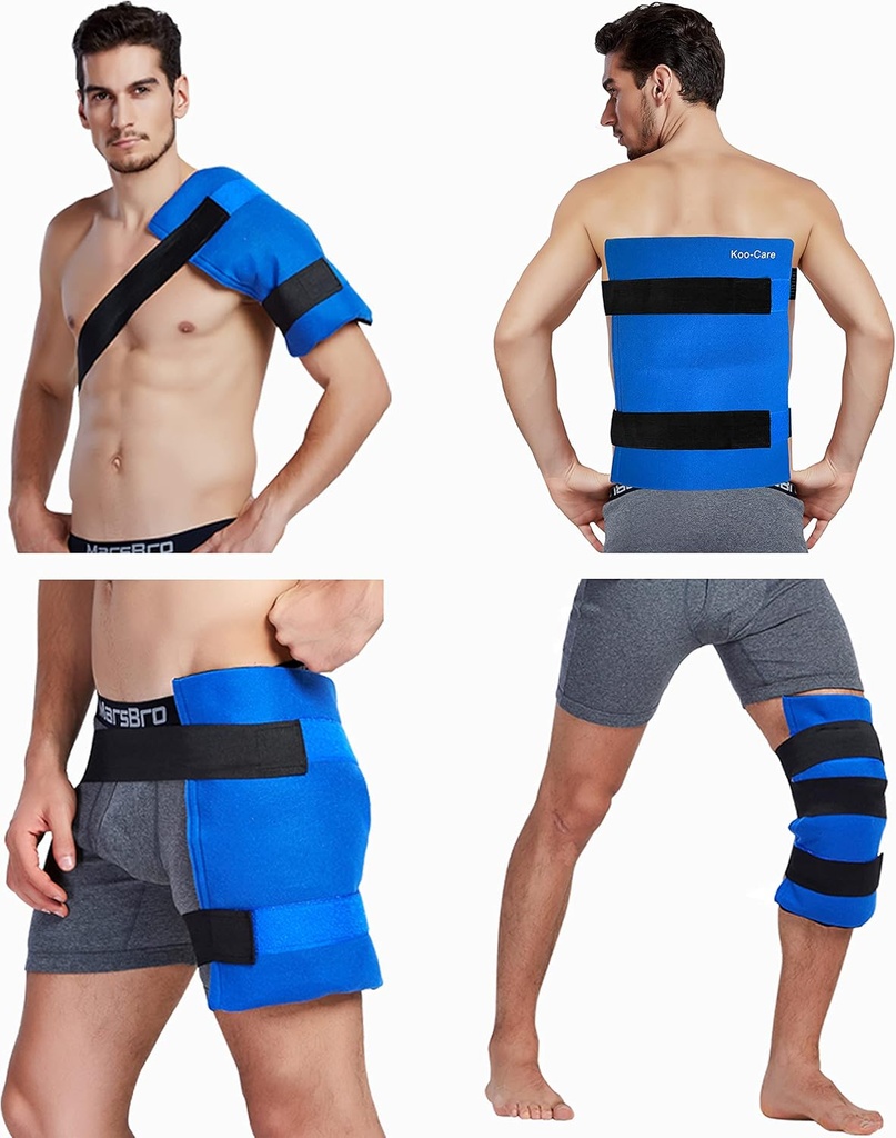 Koo-Care 큰 유연한 젤 아이스 팩 & 핫 콜드 치료를위한 스트랩 랩 - 어깨 회전 장치 팔목, 뒤, 엉덩이, 무릎 교체 수술, 빛나는 스플라인 부상 재사용 - 11 "x 14"