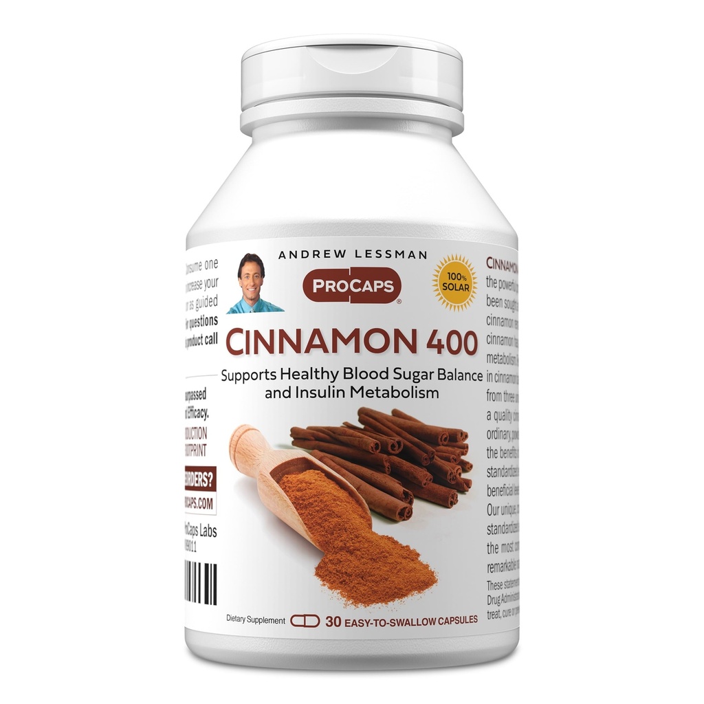 ANDREW LESSMAN Cinnamon 400mg - 30 캡슐 - 높은 효능, 표준화 된 추출물. 첨가물 없음. 작은 쉽게 삼키기 캡슐