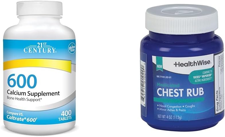 21세기 칼슘 600mg 정제 400 조사 & HealthWise Medicated Chest Rub 4oz 기침 억제제
