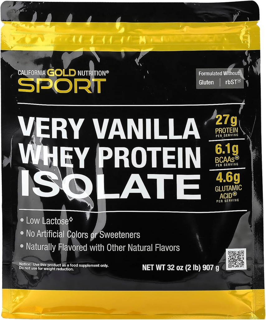 캘리포니아 골드 영양 스포츠, Whey Protein Isolate with Organic Cane Sugar, Sunflower Lecithin, 매우 바닐라, 2 lb (907 g)