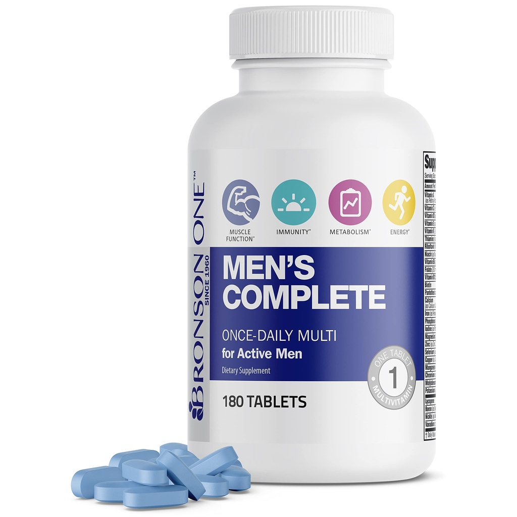 Bronson ONE 매일 남자의 완전한 Multivitamin Multimineral 한 번 매일 멀티 Active Men, 180 정제