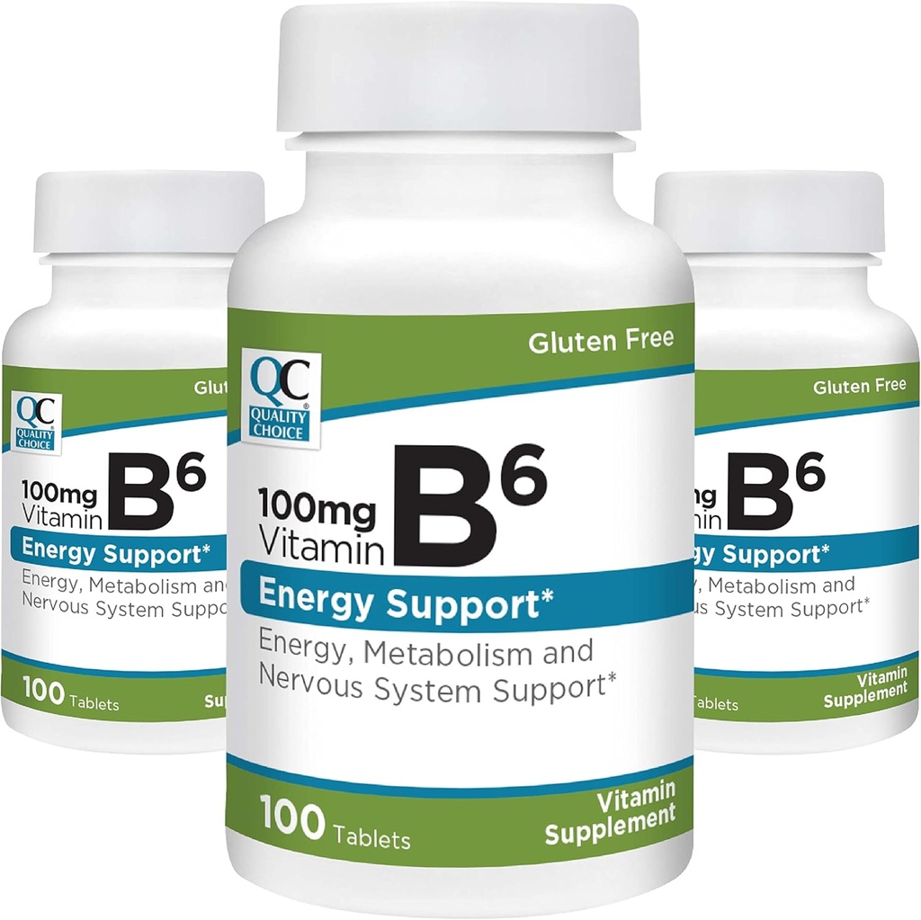 품질 선택 비타민 B6 100mg 100 정제 병 (3 팩)