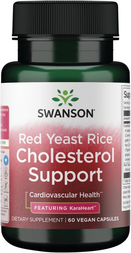 Swanson Red Yeast Rice Cholesterol 지원 - Karaheart 60 Vegan 모자를 특징으로