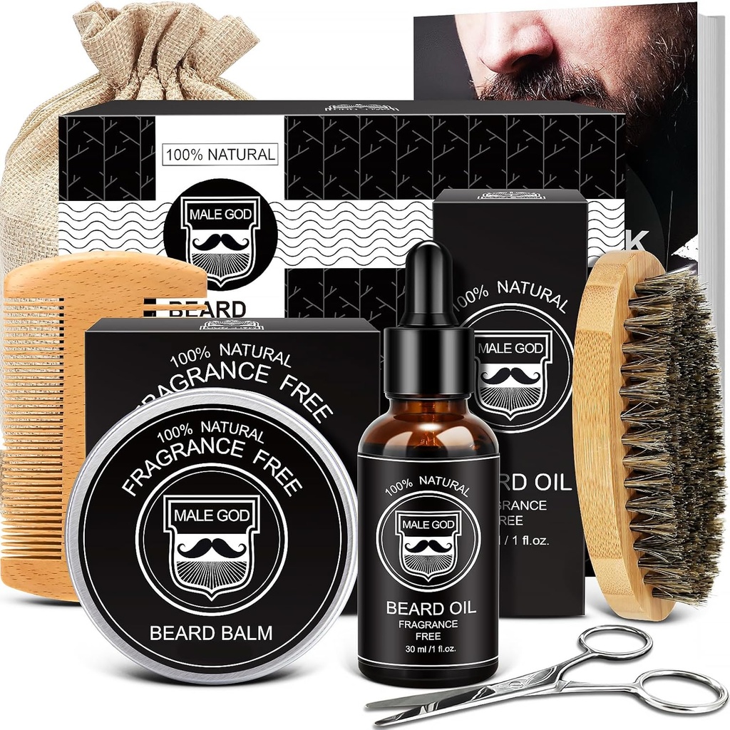 MALE GOD Beard Kit w/Natural Ingredients, 모든 피부, 생일 선물에 적합 | 기념일 | 크리스마스 선물 | 남성 스톡 스태프 | 남자, 그분, 남편, 남자친구, 아빠, 친구