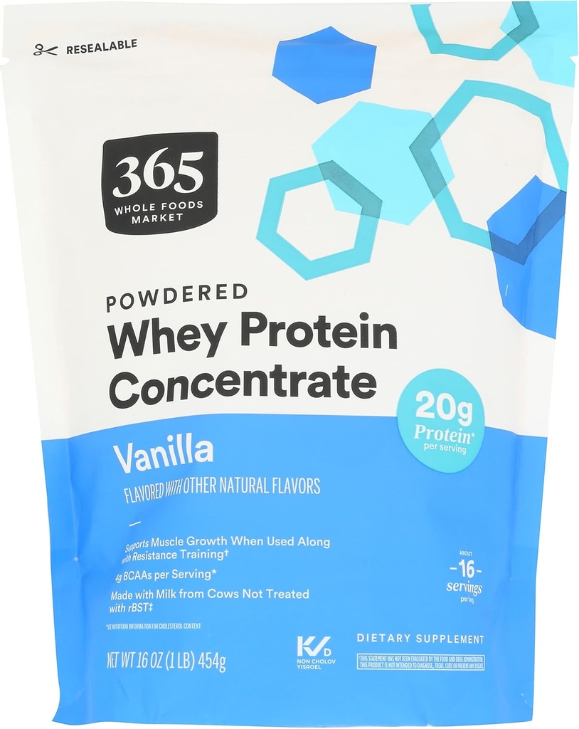 365 전체 식품 시장, Whey Protein Concentrate, 바닐라, 16 Ounce