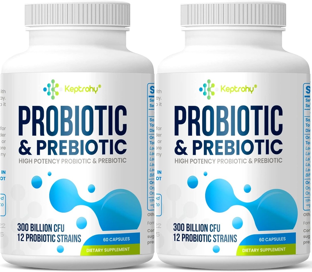 여성 및 남성을위한 Probiotics, 12 Strains + 유기 Prebiotics 혼합에서 300 억 CFU Probiotics, Immune, Gut, Bloating, 여성 및 남성을위한 Gut 건강, 선반 안정 - 120 캡슐