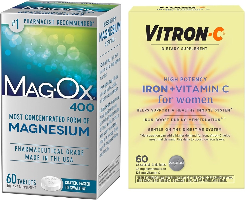 Vitron-C 높은 힘 철 보충교재, Immunt 지원 60ct 및 Mag-Ox 400 마그네슘 무기물 보충교재 60ct
