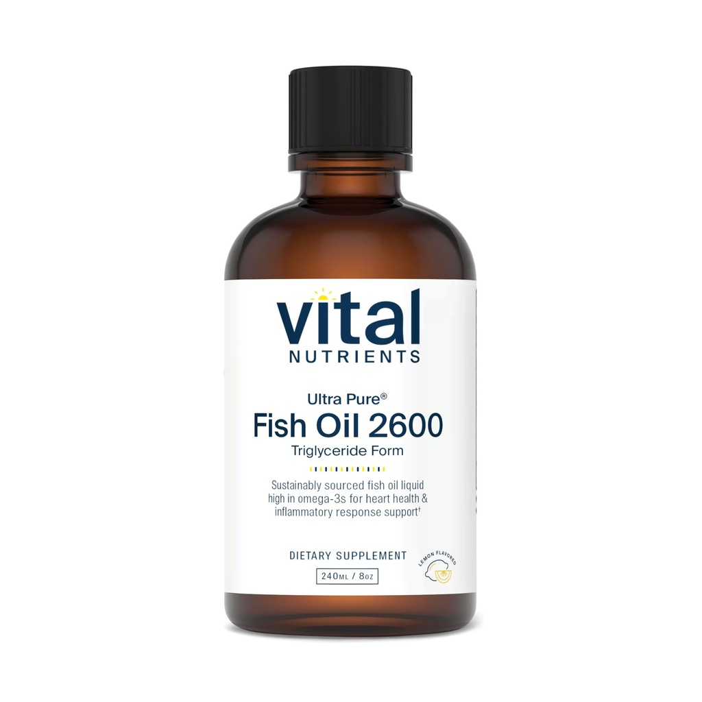 Vital Nutrients - Ultra Pure Fish Oil 2600 (Pharmaceutical Grade) - Hi-Potency Deep Sea Liquid Fish Oil, 심혈관 지원, 천연 레몬 맛 - 병 당 8 Fl Oz