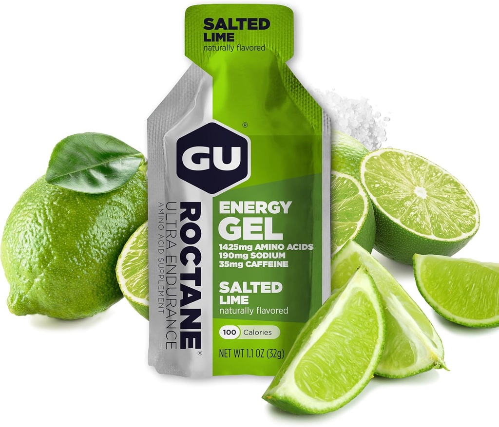 Gu Energy Roctane Ultra Endurance Energy Gel, On-The-Go Sports Nutrition for Running, Biking, 하이킹 또는 스키, 소금 Lime, 24Count