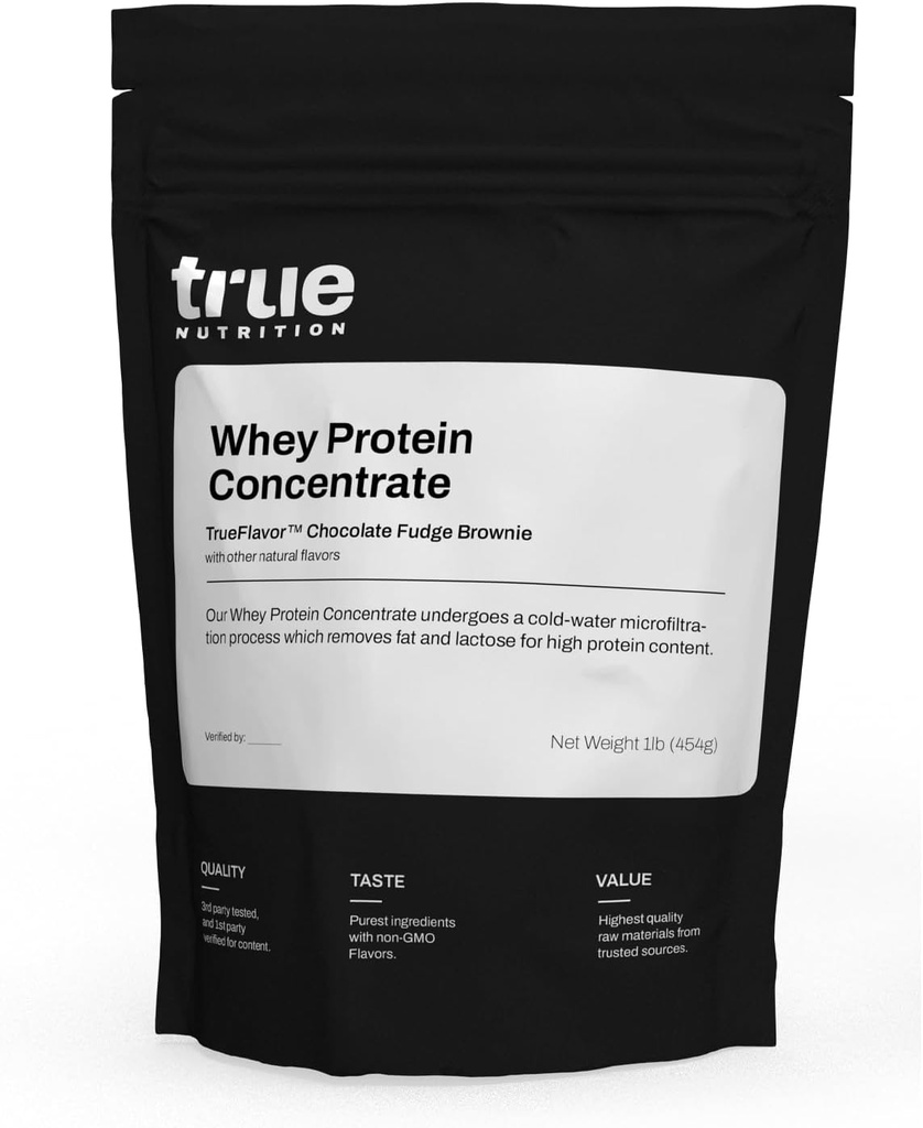 진정한 영양 - Whey Protein Concentrate - 100 % Whey Protein Powder - Essential Amino Acid와 빠른 Acting 낮은 Carb Powder - Leucine - 초콜릿 Fudge Brownie - 1lb.