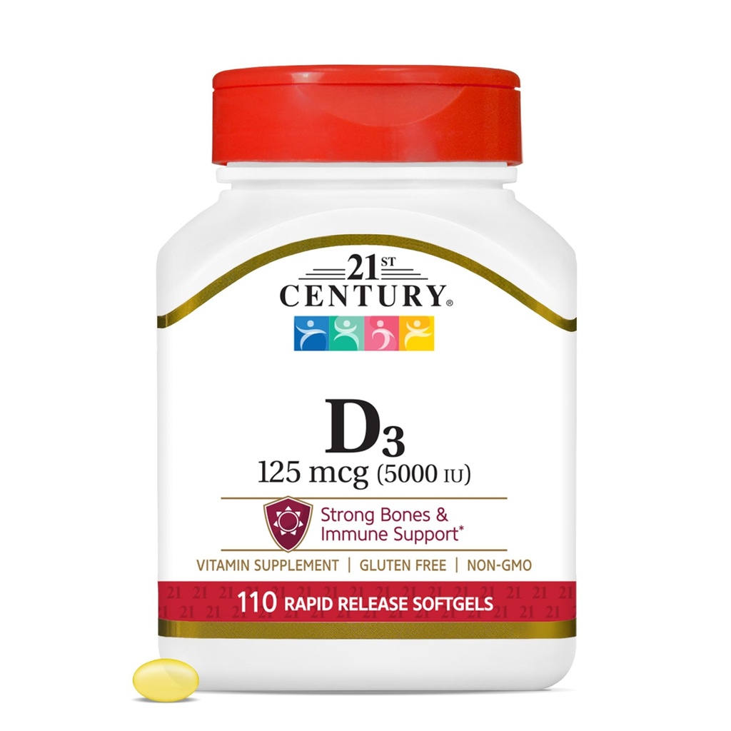 21세기 의료 비타민 D3 125 mcg (5,000 IU) 급속한 방출 Softgels, 110 조사