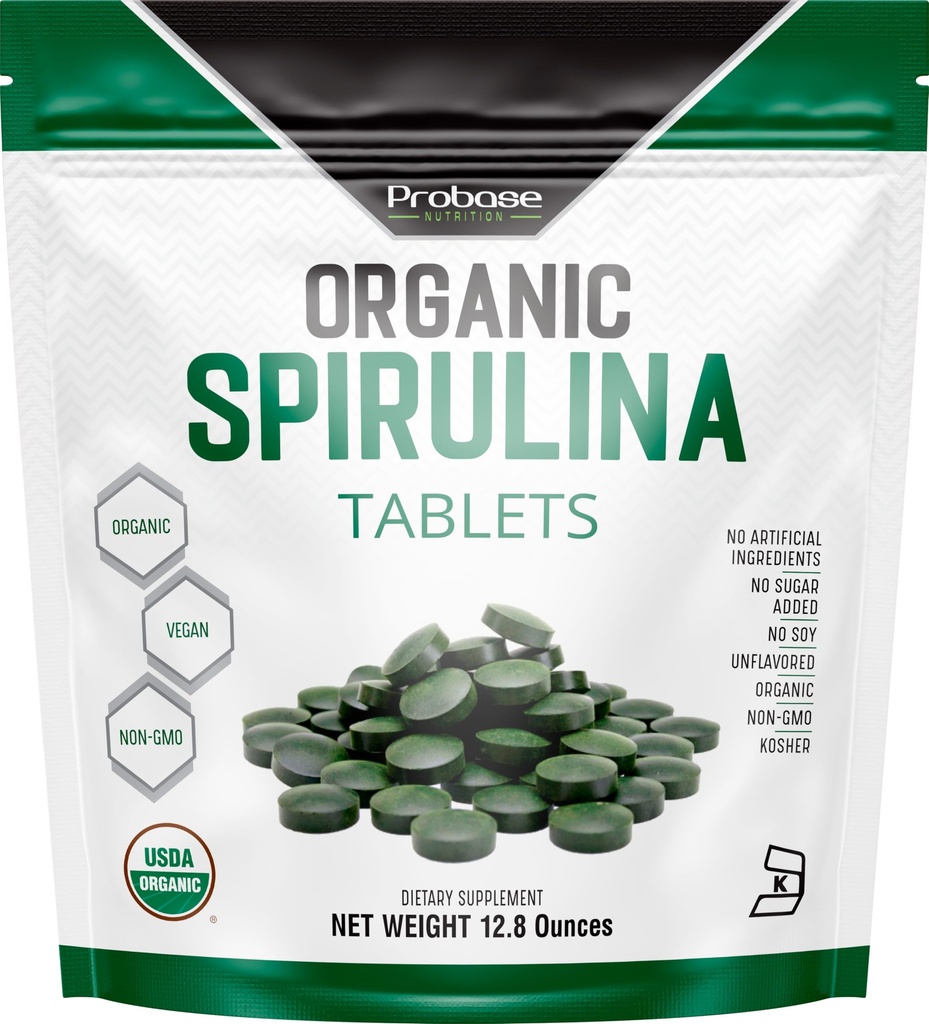 Probase 영양 유기 Spirulina 보충교재, 서빙 당 3000MG, 720의 정제 (4 달 공급), 채우기 & 비 GMO 없음, Vegan 단백질, 비타민 & Prebiotics, 우수한 Spirulina 알약에서 부유한