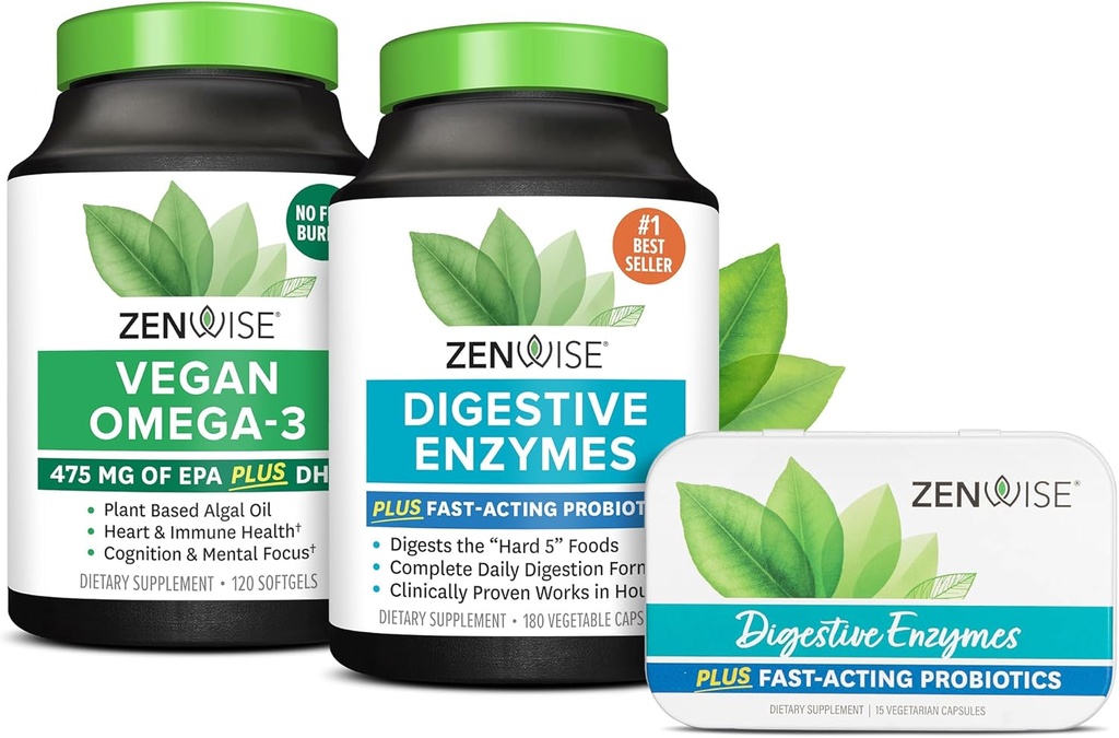 Zenwise 건강 소화 효소 Vegan 오메가 및 무료 여행 주석