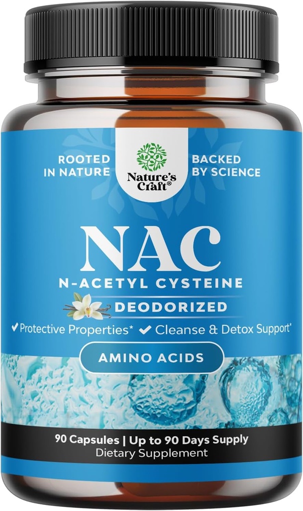 바닐라와 NAC 보충 N 아세틸 Cysteine - 덩어리 건강 & 호흡 기능, 간 & Kidneys Detox & Cleanse - 성인을 위한 아미노산 NAC 캡슐 - 90 Ct