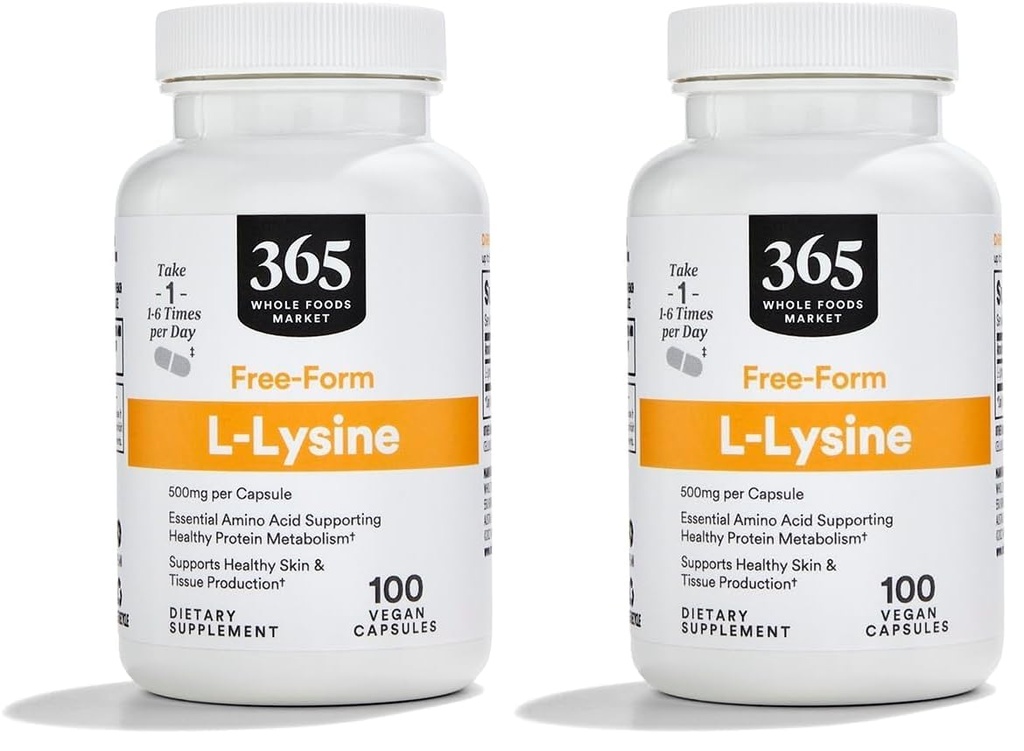 365 전체 식품 시장, L Lysine 500 Mg 야채 캡슐, 100 개 (팩 2)