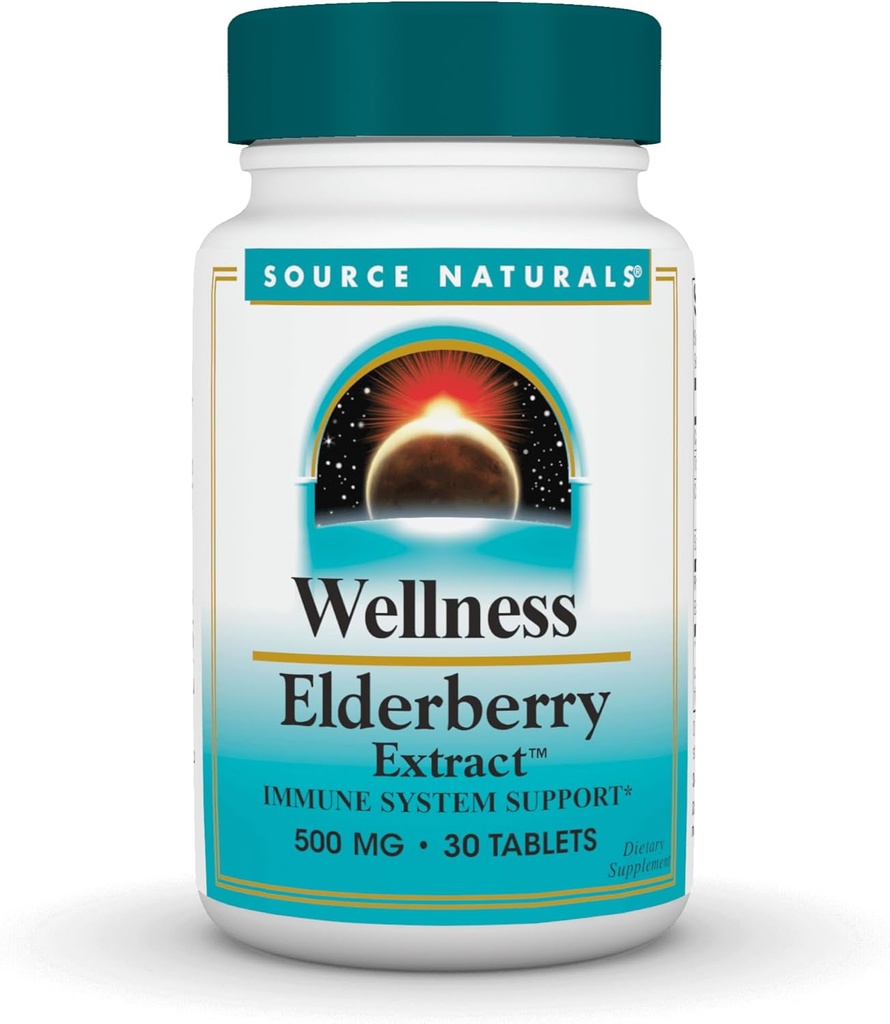 Source Naturals Wellness Elderberry Extract, 면역 체계 지원을위한 500 mg * - 30 정제