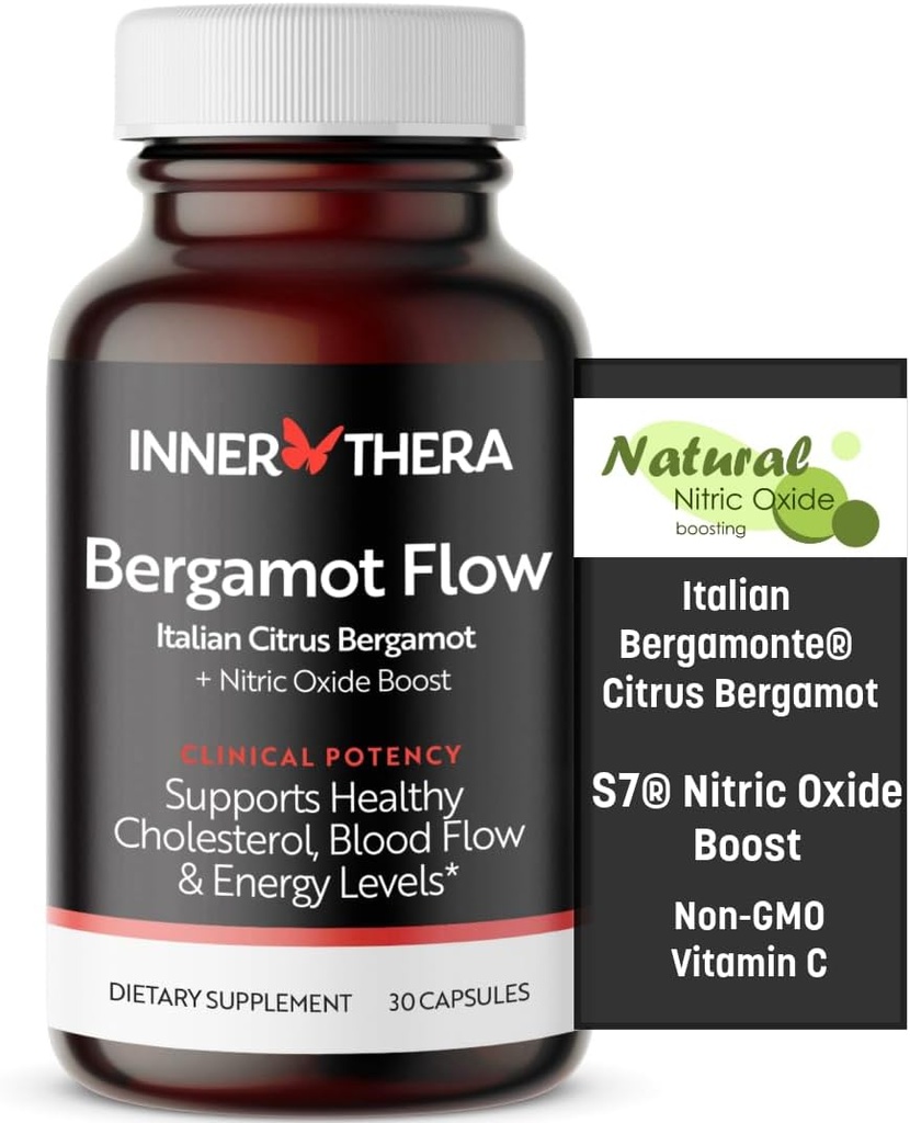 Bergamot Flow 이탈리아 Citrus Bergamot + S7 Nitric 산화물, 높은 콜레스테롤을 위한 Bergamot 보충교재 - 증가 혈액 교류, 순환 & 에너지 수준 - 특허가 주어진 이탈리아 Bergamonte 추출물로 만드는