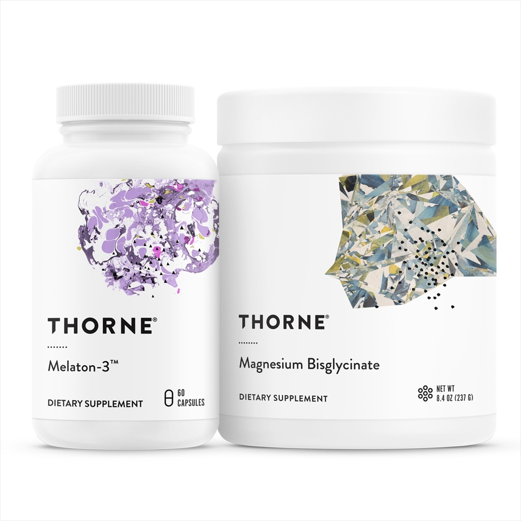 THORNE - 수면 지원 듀오 - 마그네슘 Bisglycinate 분말 + Melaton-3 휴식 수면 - 60 서빙