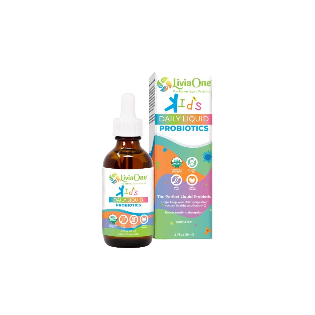 LiviaOne Daily Liquid Probiotics for Kids, Digestive Health and Immune Support, USDA-Certified Organic, Vegan 및 Allergen-Free, Non-GMO Probiotics, 2 Fl Oz (패키지 1)