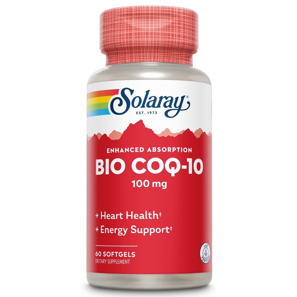 SOLARAY Bio CoQ-10 100 mg | 향상된 흡수 | 비타민 A & E | 건강한 심장 및 세포 에너지 지원 (60 CT)