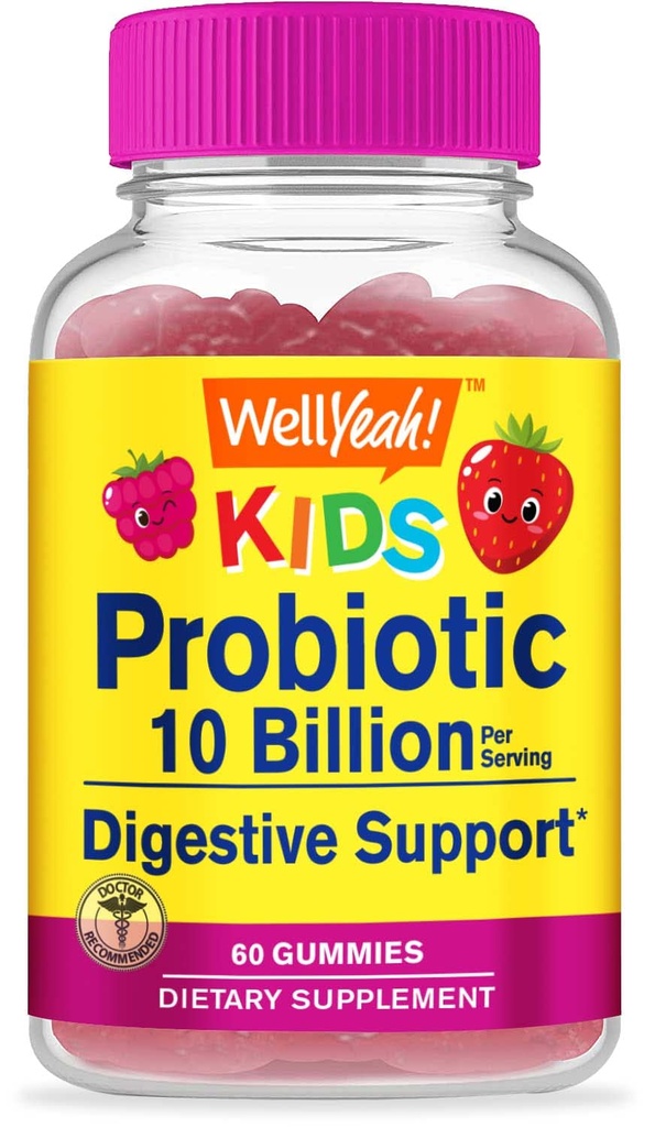 WellYeah Probiotics for Kids Gummies -10 Billion CFU - Gut Health, Immune Health and Digestive Support - Berry flavor Chewable Supplement - Vegan, Non GMO, 글루텐 무료 키즈 Probiotic -60 Gummies