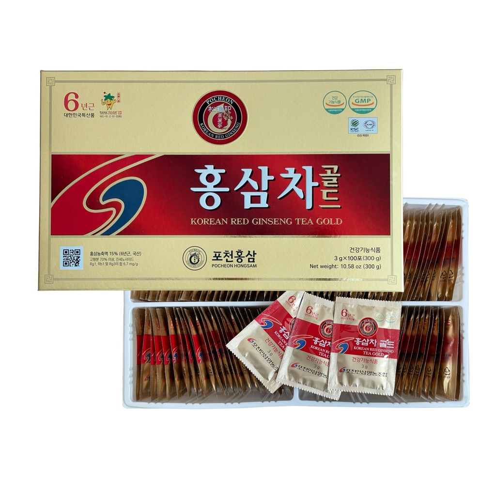 포천 300g (10.6oz), 한국 6Years Panax 빨간 인삼 뿌리 추출물 차 금, 100개의 차 부대, 15% 인삼 추출물, 자연적인 면역성이 있는 지원