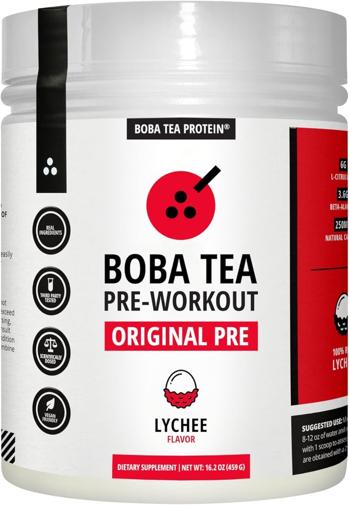 밥 차 전 운동 분말 | Lychee 맛 | 125-250mg 카페인 | L-Citrulline, Beta Alanine, Alpha-GPC | Real Ingredients | 남성용 프리미엄 사전 운동 파우더 | 20-40 인분
