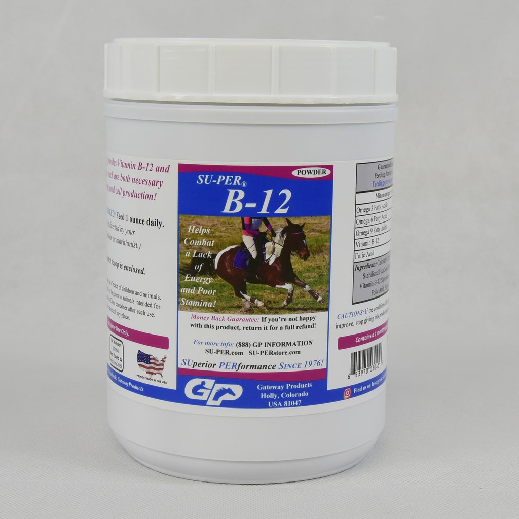 SU-PER B12 for Horses - Equine Vitamins B-12 & B-9 Folic Acid Support Powder - 에너지 말 보충 - 2.5 파운드, (2 팩)