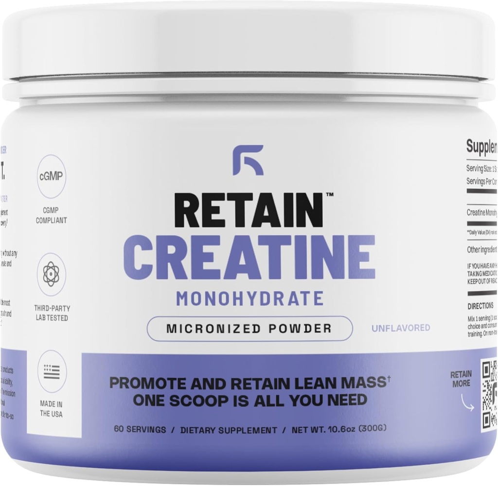 RETAIN 크레아틴 Monohydrate 분말 (60의 봉사) - 100%년 Micronized 높은 흡수 Creatine Monohydrate, Lean 근육 질량 & 회복