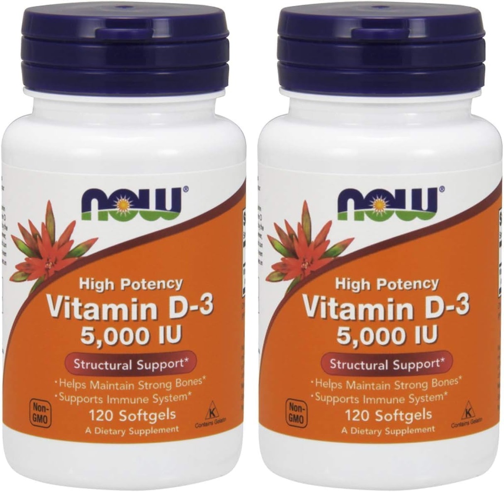 NOW 비타민 D-3 5,000 IU,120 Softgels (팩 2)