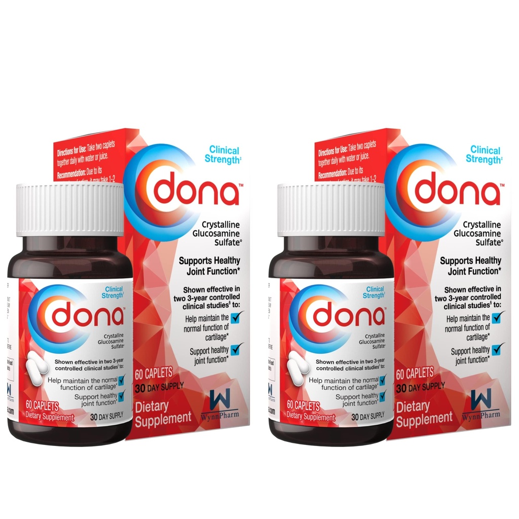 Dona 크리스탈 글루코사민 황산염, 750 Mg의 무릎 안락 & 합동 건강 지원, 750 Mg, 60 조사 (2 팩)를 위한 합동 보충교재 알약.