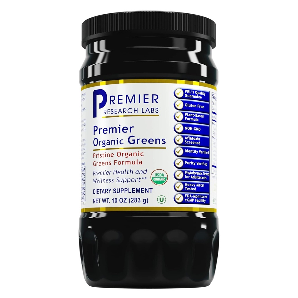 Premier Research Labs Premier Organic Greens - Super Greens Powder, Greens Superfood Powder for Drinks, Green Juice, 영양 지원, 남성 및 여성용 Supergreens, Spinach, Alfalfa, Chlorella - 10 oz