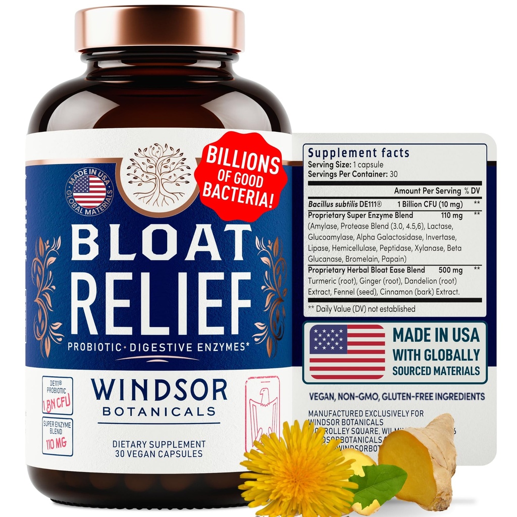 Bloat 기복 Probiotic 및 소화 효소 - 안티 부화 Turmeric, Fennel, Bromelain IBS 보충 - Detox Debloat 캡슐 가스 - 여성과 남성을위한 부화 완화 - 30 Gut 건강 알약