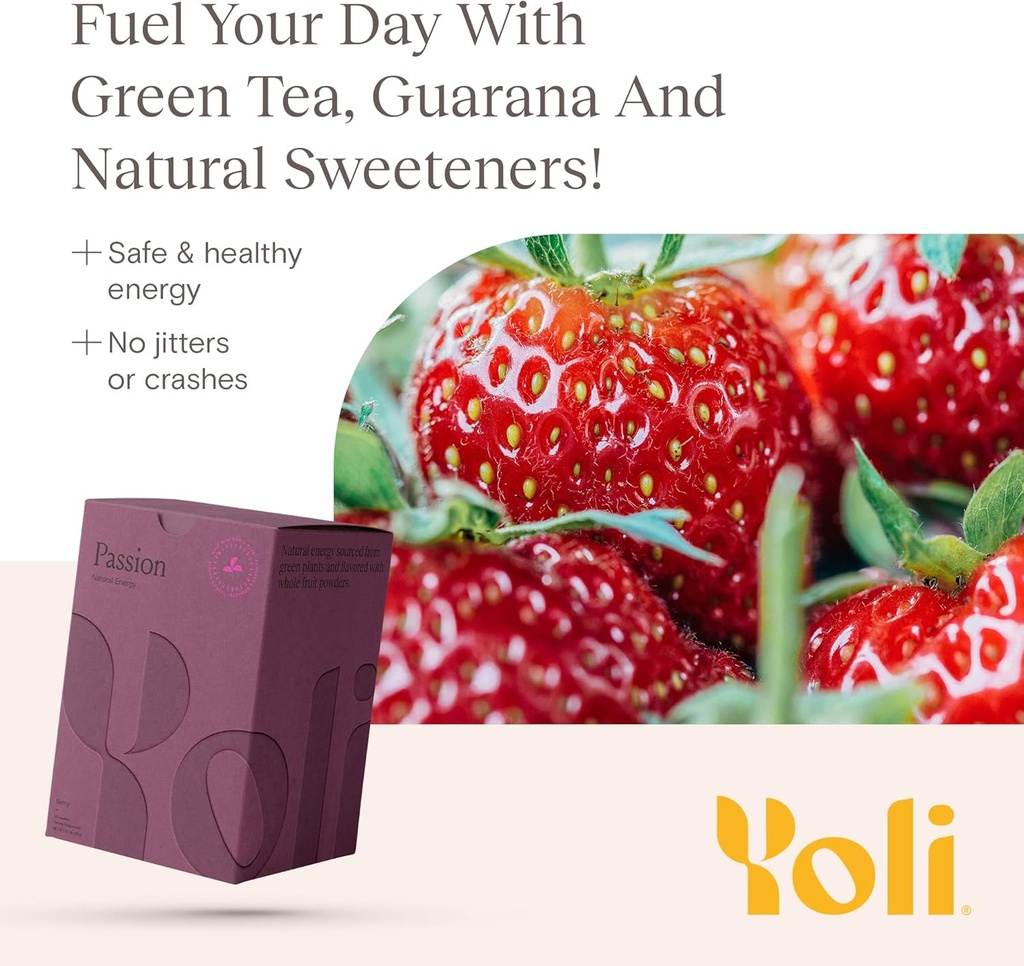Yoli® 열정 에너지 음료 분말 혼합 - 지구력과 체력에 대한 천연 에너지 음료 혼합, 30 패킷 - 베리