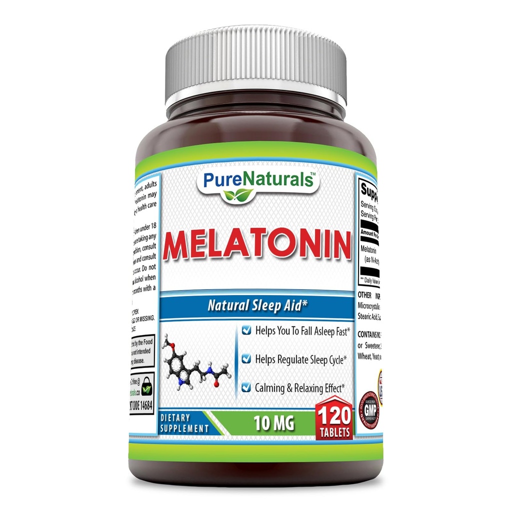 Pure Naturals Melatonin Supplement | 10 Mg Per 서빙 | 120 정제 | Non-GMO | 글루텐 프리 | 미국