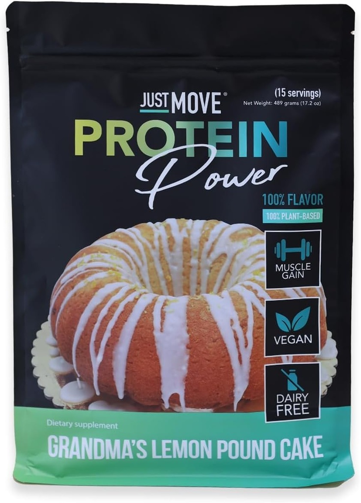 Just Move Protien - Grandma의 레몬 파운드 케이크 - Vegan (Plant Based), 유기, 낙농 무료, Soy Free, Gluten Free, Keto, Peanut Free, 20g Protein, Low Carb, Non GMO (17.2 Oz)
