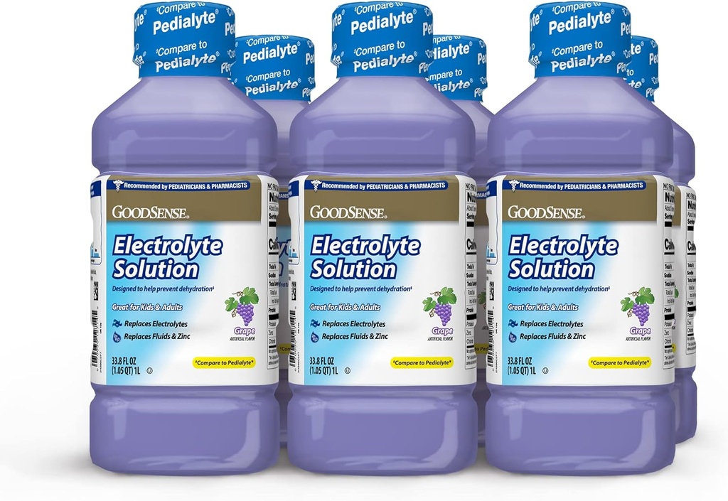 GoodSense 포도 Electrolyte 해결책 - 아이 & 성인을 위한 전자, 액체 & 아연을 대체하십시오, 탈수, 33.8 유동성 Ounces (6의 포장)를 위한 Hydration 음료